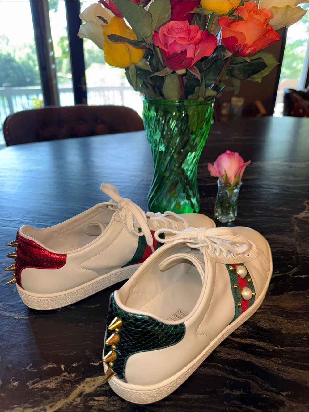 Gucci Ace Pearl Studded and Spiked Sneakers
